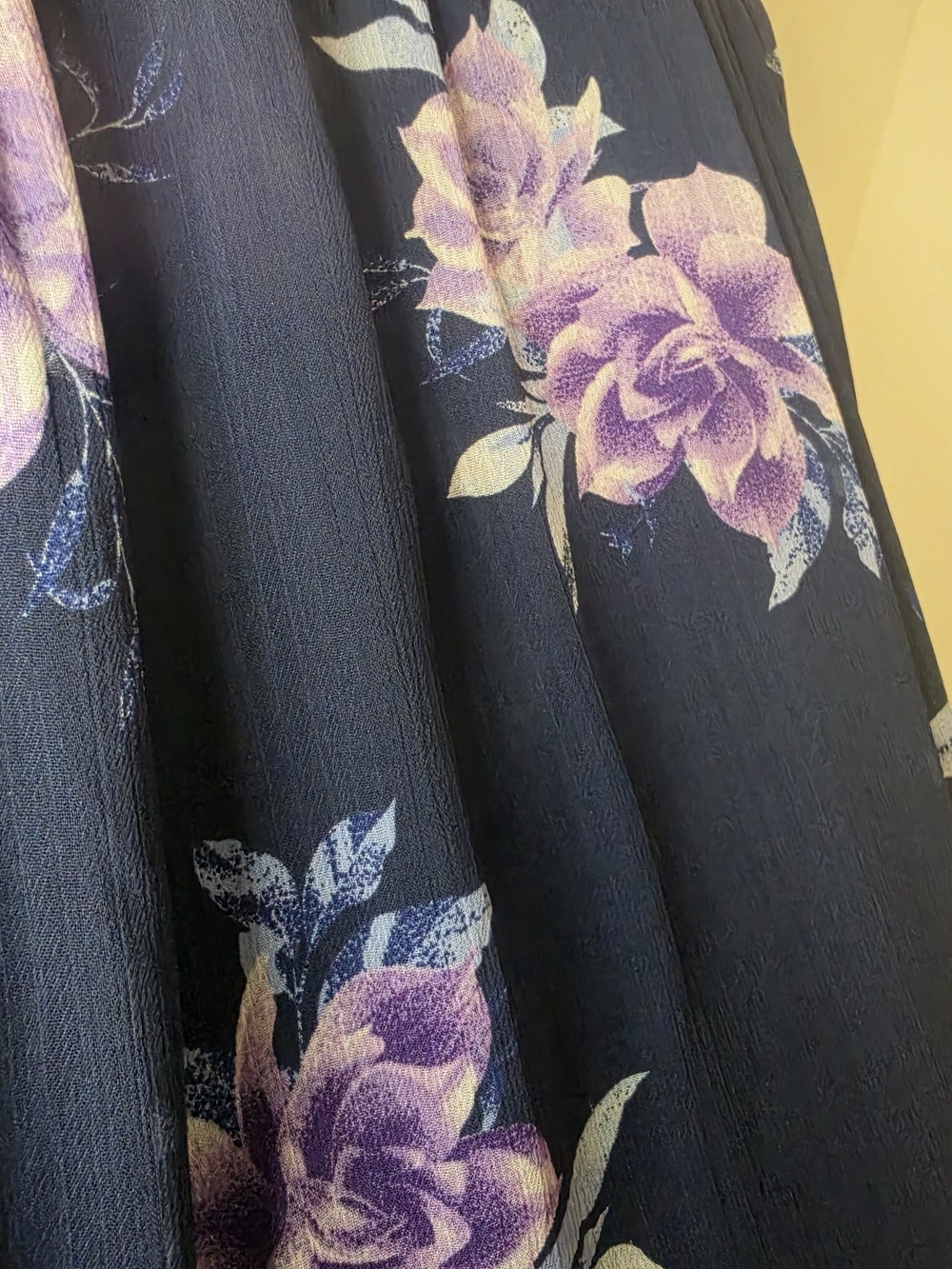 Mi Ami for Francesca's Navy Purple Floral Puff Sleeve Midi Dress - Picture 3 of 9